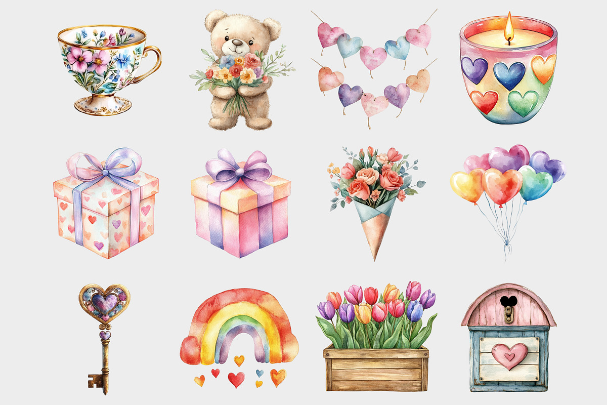 Watercolor Rainbow Valentines Day, a Seasonal Illustration by Design Market (Photo 3 of 5)