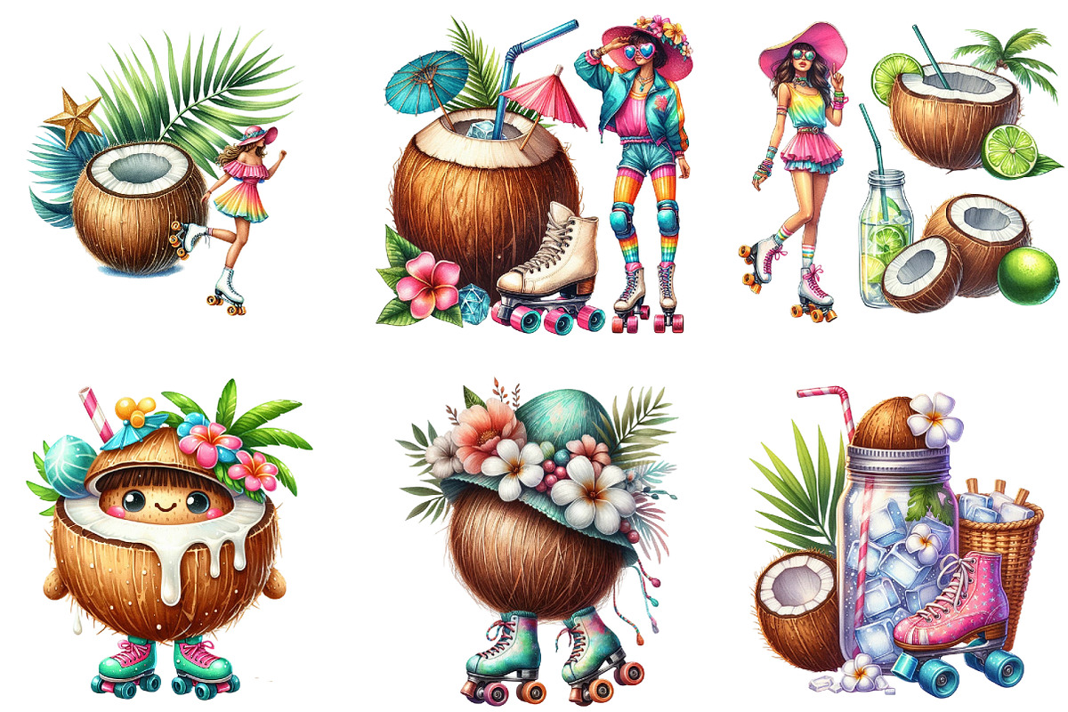 Watercolor Summer Coconut, a Seasonal Illustration by DreamArtGraphic (Photo 4 of 4)