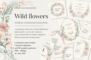 Wild Flowers Watercolor Wedding Set, an Invitation Template by Garden in frame