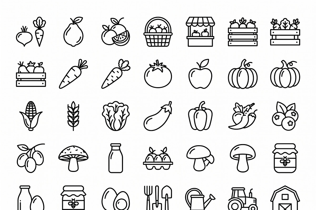 35 Vector Farmers Market Icons, an Outline Icon by adenpinkstore (Photo 1 of 9)