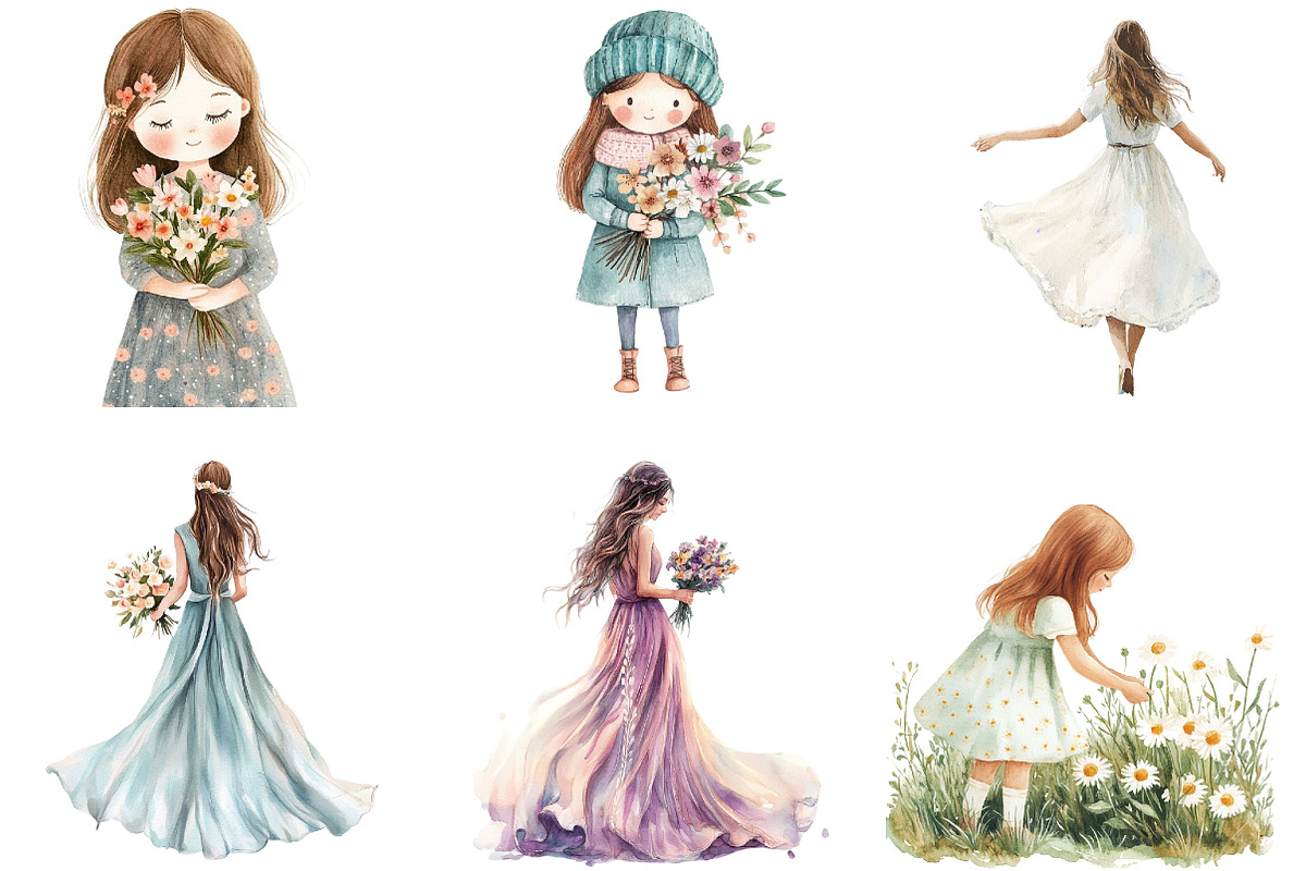 Whimsical Cute Girl Clipart, an Illustration by Designking (Photo 2 of 4)