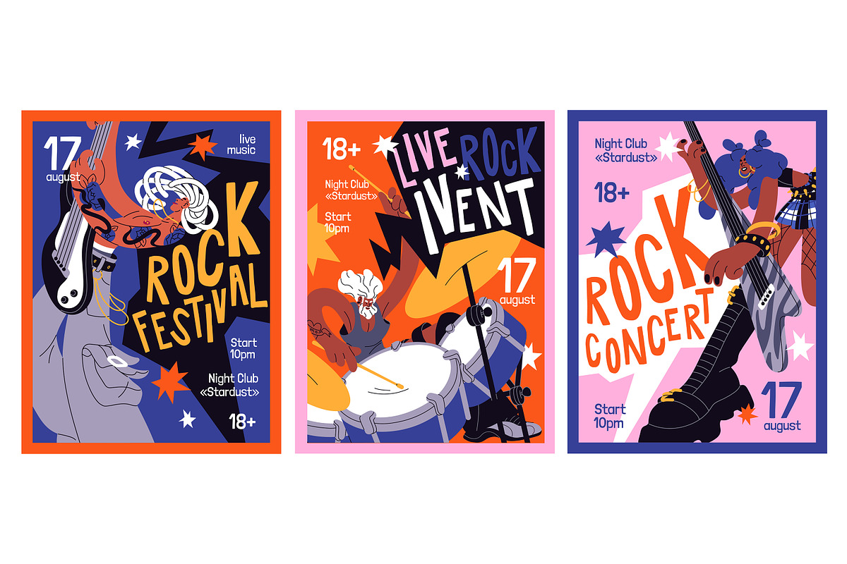 Rock concert posters, musicians set, a Person Illustration by PaperTrident (Photo 1 of 9)