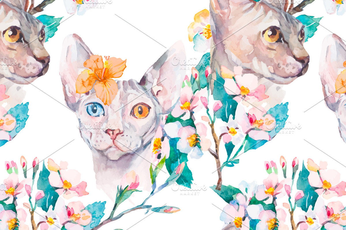 Watercolor Sphynx Cats Set, an Illustration by Elizaveta (Photo 2 of 5)