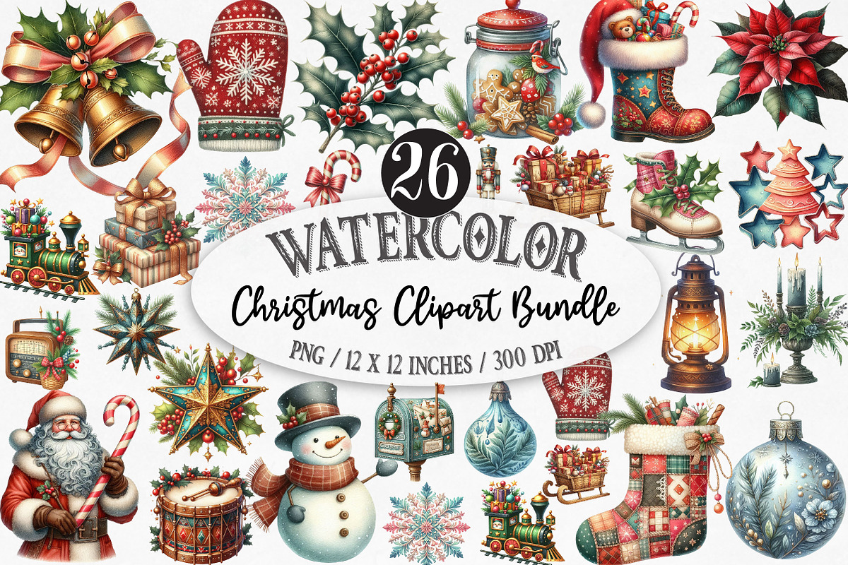 Christmas Watercolor Clipart, an Illustration by Designking (Photo 1 of 5)