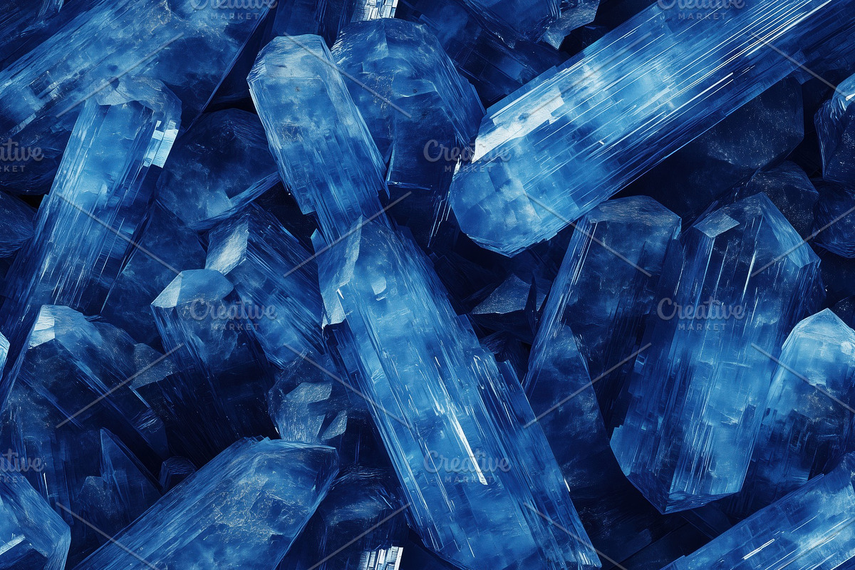 Seamless Kyanite cluster of blue crystals, showcasing their sharp edges ...