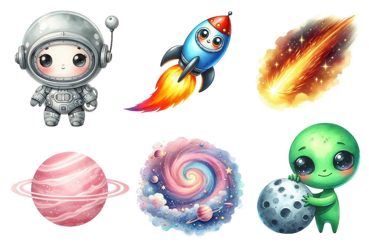 Space watercolor clipart, an Illustration by CreationArt (Photo 2 of 5)
