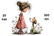 Whimsical Floral Girl and Puppy, an Animal Illustration by GiraffeCreative (Thumbnail 4 of 20)