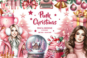 Pink Christmas Clipart PNG, an Illustration by CreationArt