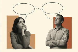 A collaged image of a thoughtful, a Person Illustration by Sergey Kotenev