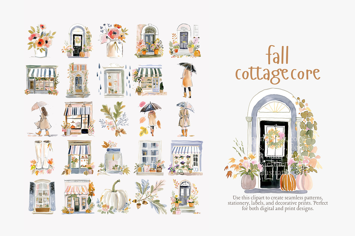 Fall cottagecore clipart set, a Decorative Illustration by Patishop Art (Photo 2 of 10)