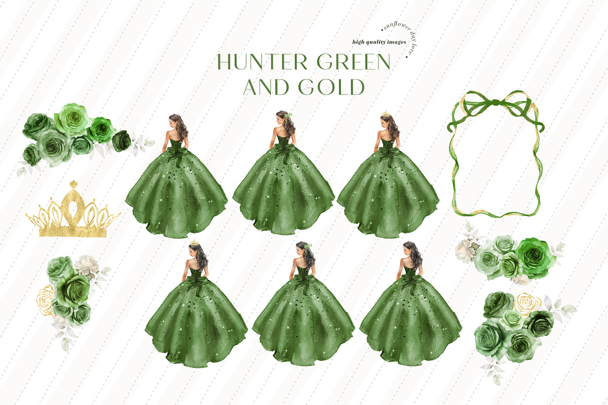 Hunter Green Gold Princess Clipart, an Illustration by Sunflower Day Love (Photo 3 of 4)