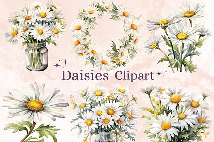Watercolor Daisy Flowers Collection, a Decorative Illustration by GiraffeCreative