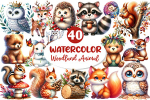 Cute Woodland Animal Clipart, an Illustration by Dream Creation