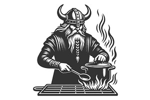 Viking Chef Cooking Over Fire vector, a Person Illustration by AlexArt