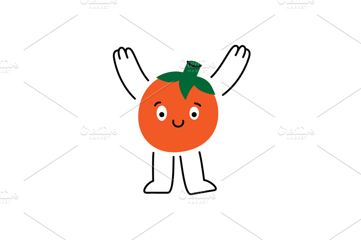 Funny tomato character is hands up, a Food Illustration by GraphiShop