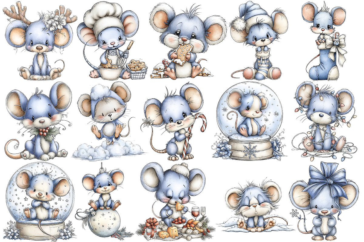 Christmas Cute Mice Clipart Bundle, an Illustration by Pixels.Craft (Photo 6 of 6)