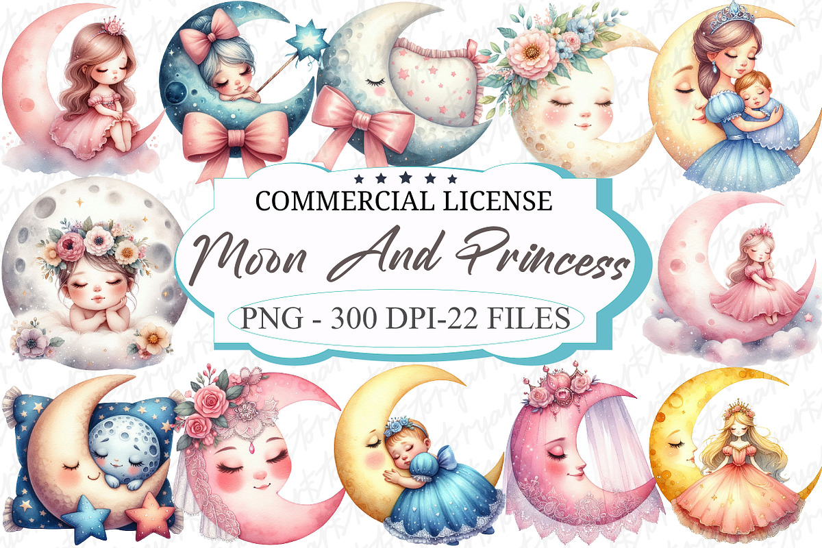 Watercolor Baby Dreamy Princess Moon, a Graphic by designcity5 (Photo 1 of 5)