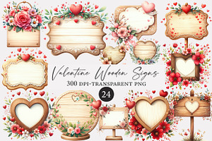 Valentine Wooden Signs Clipart, an Illustration by Designworld