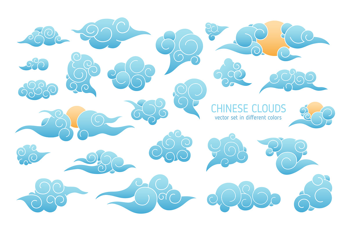 Chinese fluffy clouds set, a Decorative Illustration by Good Studio (Photo 1 of 3)