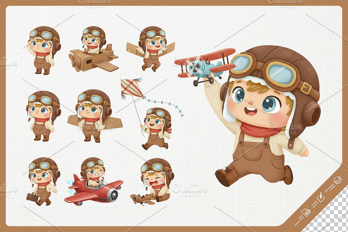 Playful Pilot Kid Cute Character, a Work Illustration by Gohsantosa (Photo 3 of 4)