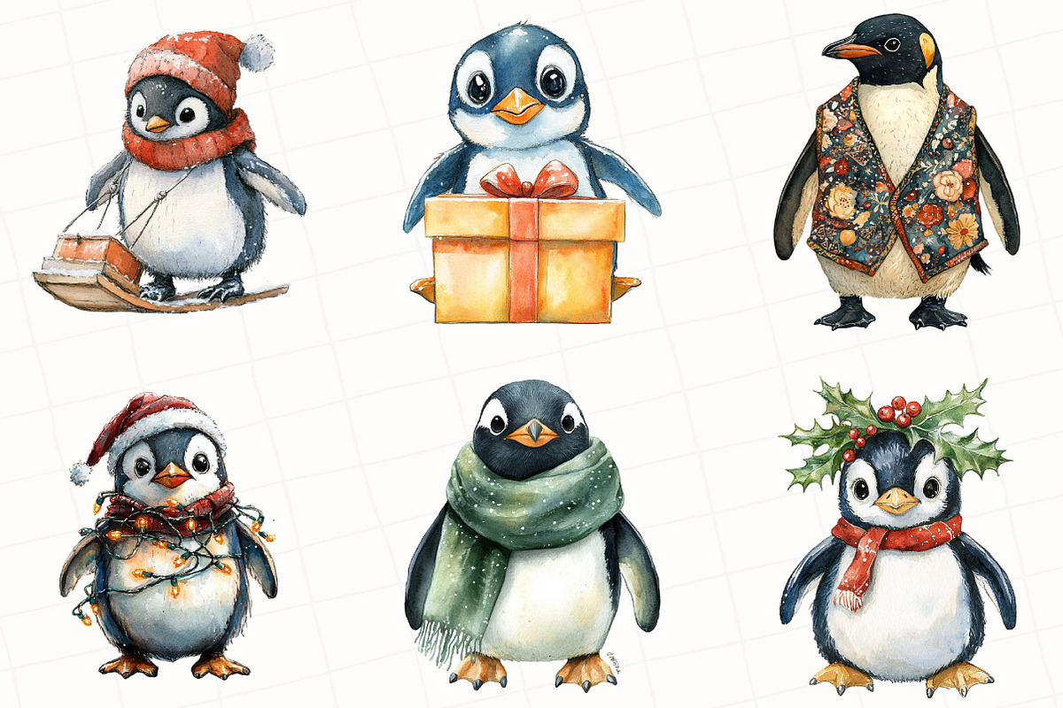 Christmas Penguin Clipart, an Illustration by OK Design (Photo 5 of 5)