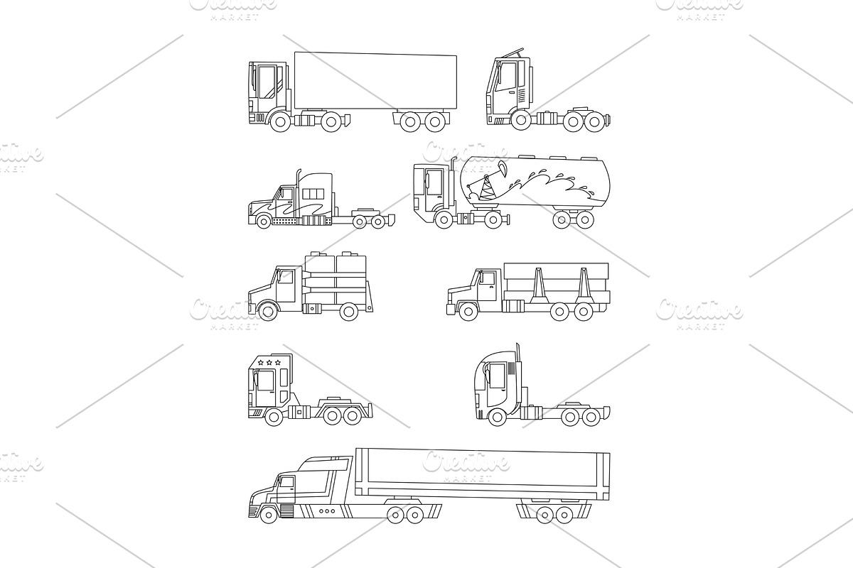 Vector line sketch. Trucks and, an Object Illustration by CodeAndDesign