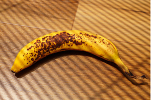 A bright yellow banana with brown, a Food & Drink Photo by darksoul72