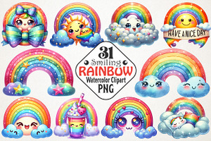 Smiling Rainbow Digital Sticker, an Illustration by RobertsArt