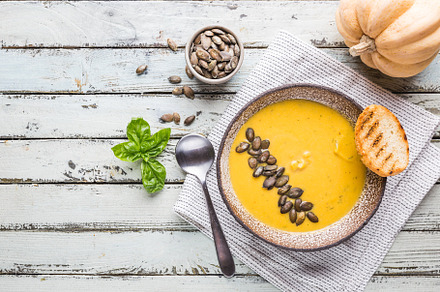 Healthy pumpkin soup featuring soup, pumpkin, and autumn, a Food & Drink Photo by piter.goskov