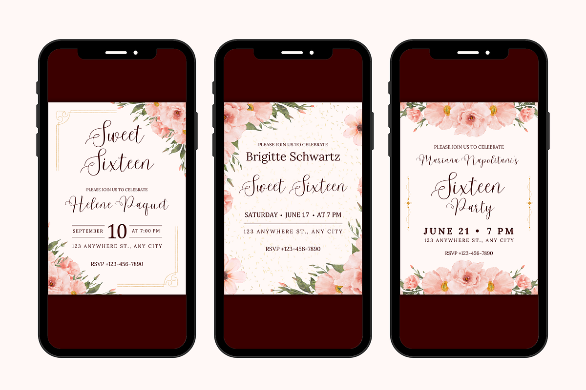 5 Sweet Sixteen Invitations Floral, a Templates & Theme by TemplateCastleStore (Photo 6 of 9)