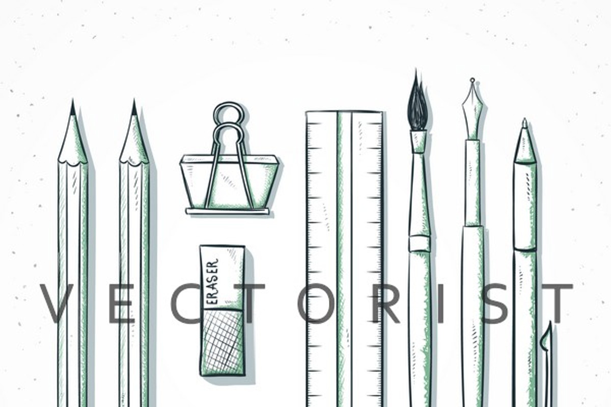 Isolated set stationery sketch style, an Object Graphic by Vectorist