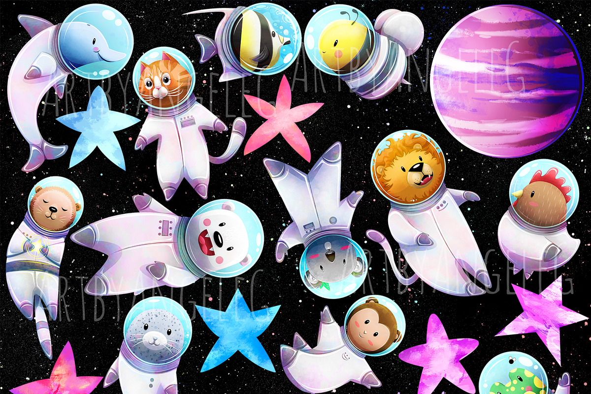 Space Animals Graphics Set, an Animal Illustration by Art by Angele G (Photo 2 of 5)