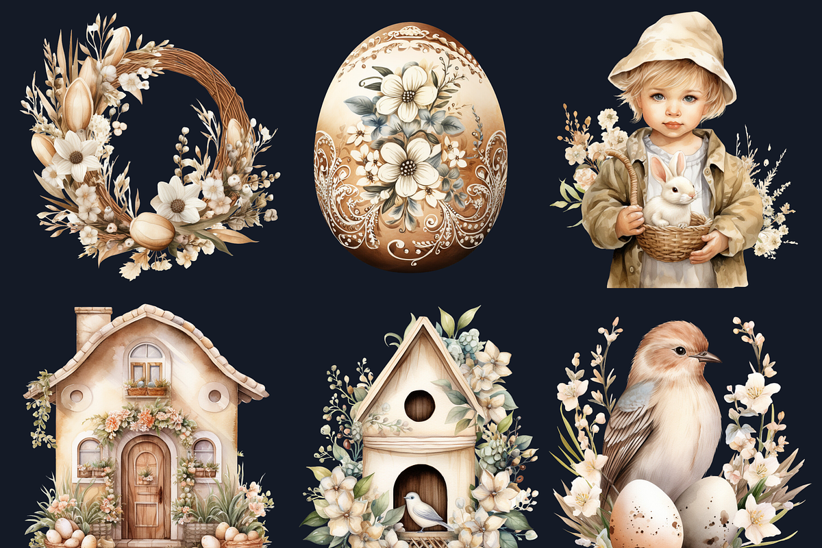 55 PNG Watercolor Boho Easter Bundle, a Seasonal Illustration by GiraffeCreative (Photo 6 of 9)