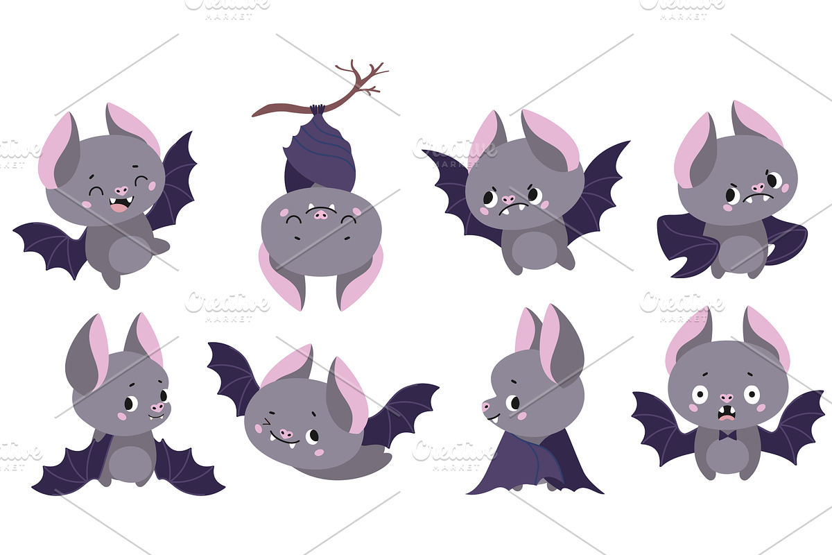 Funny bats. Cartoon bat different, an Animal Illustration by Valerie Bodnar