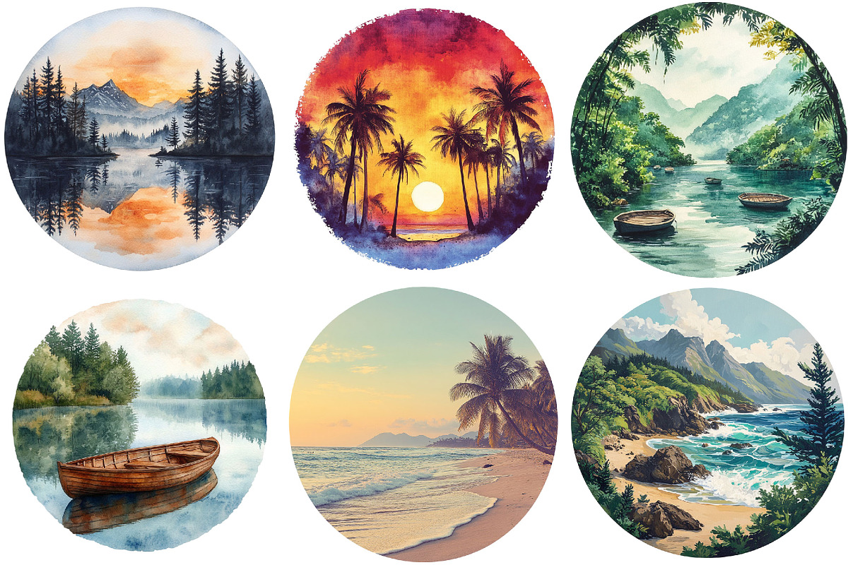 Nature & Landscape Watercolor Bundle, an Illustration by Pixels.Craft (Photo 2 of 6)