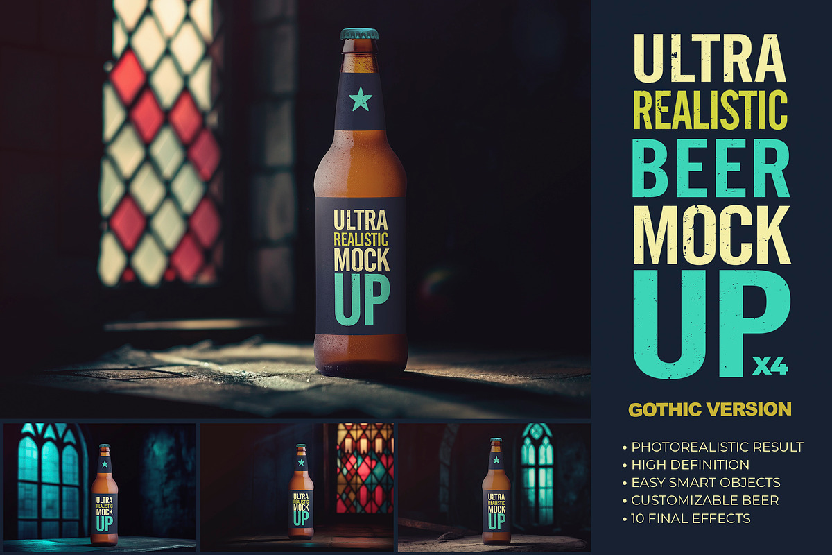 Gothic Beer Mockup Pack x4, a Product Mockup by SmartDesigns (Photo 1 of 3)