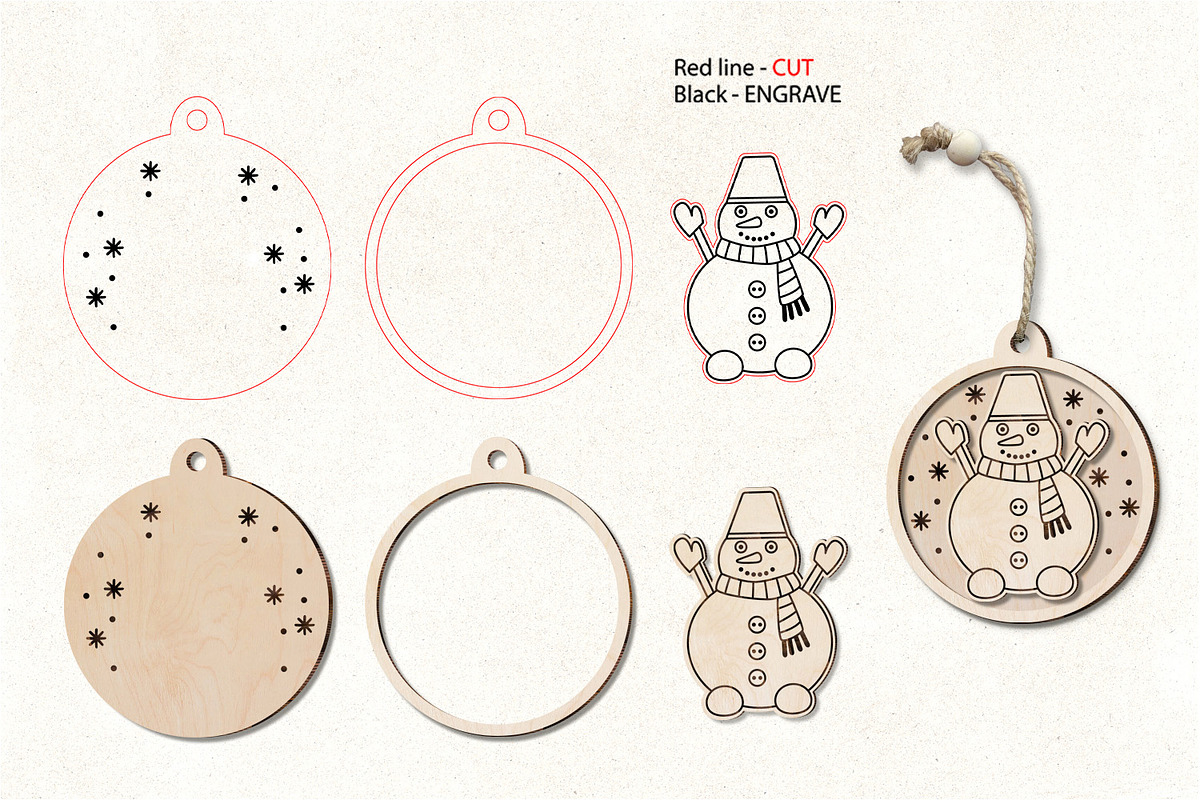 Christmas Ornaments Glowforge Laser, an Object Graphic by Anna Druzhkova (Photo 3 of 9)