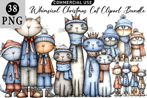 Whimsical Christmas Cat Clipart, an Illustration by Daily.Designs