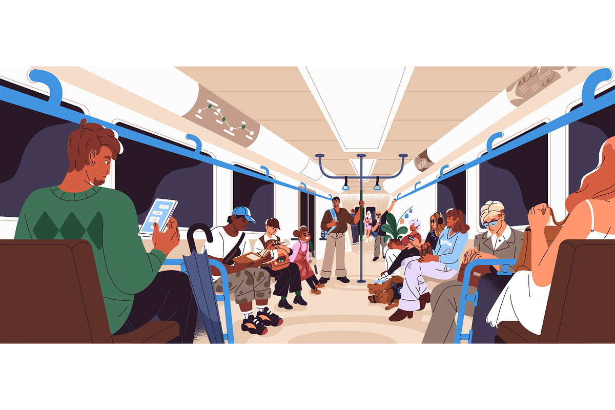 Passengers in metro, subway banner, a Transportation Illustration by PaperTrident (Photo 2 of 3)