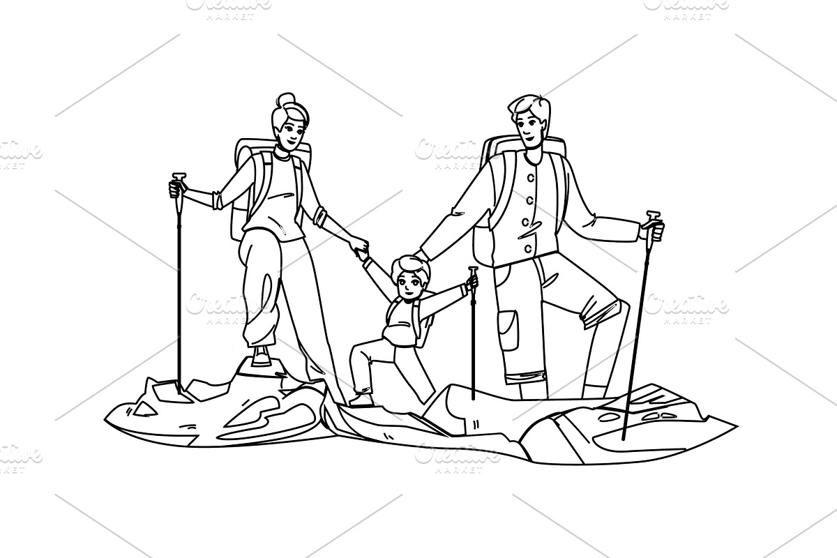 trails parents hiking mountains, a Person Illustration by pikepicture