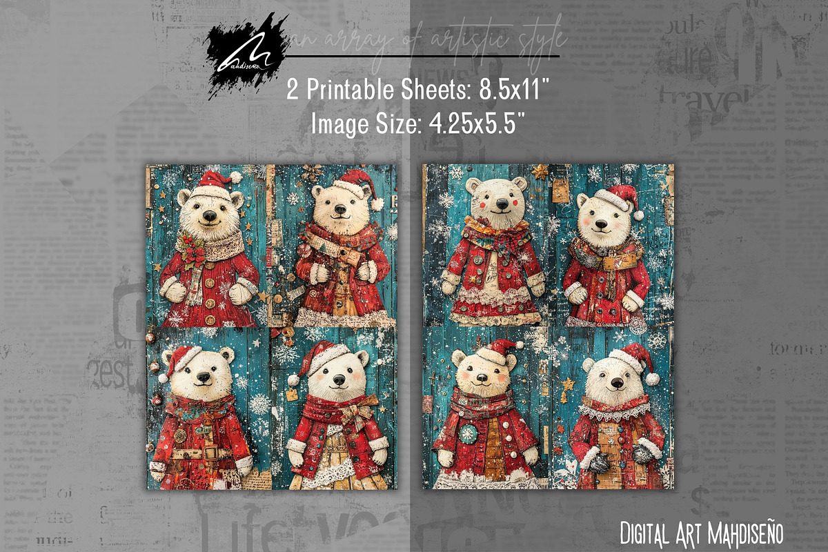 Cute Xmas Polar Bear Scrappapers, an Animal Illustration by Digital Art Mahdiseño (Photo 7 of 10)
