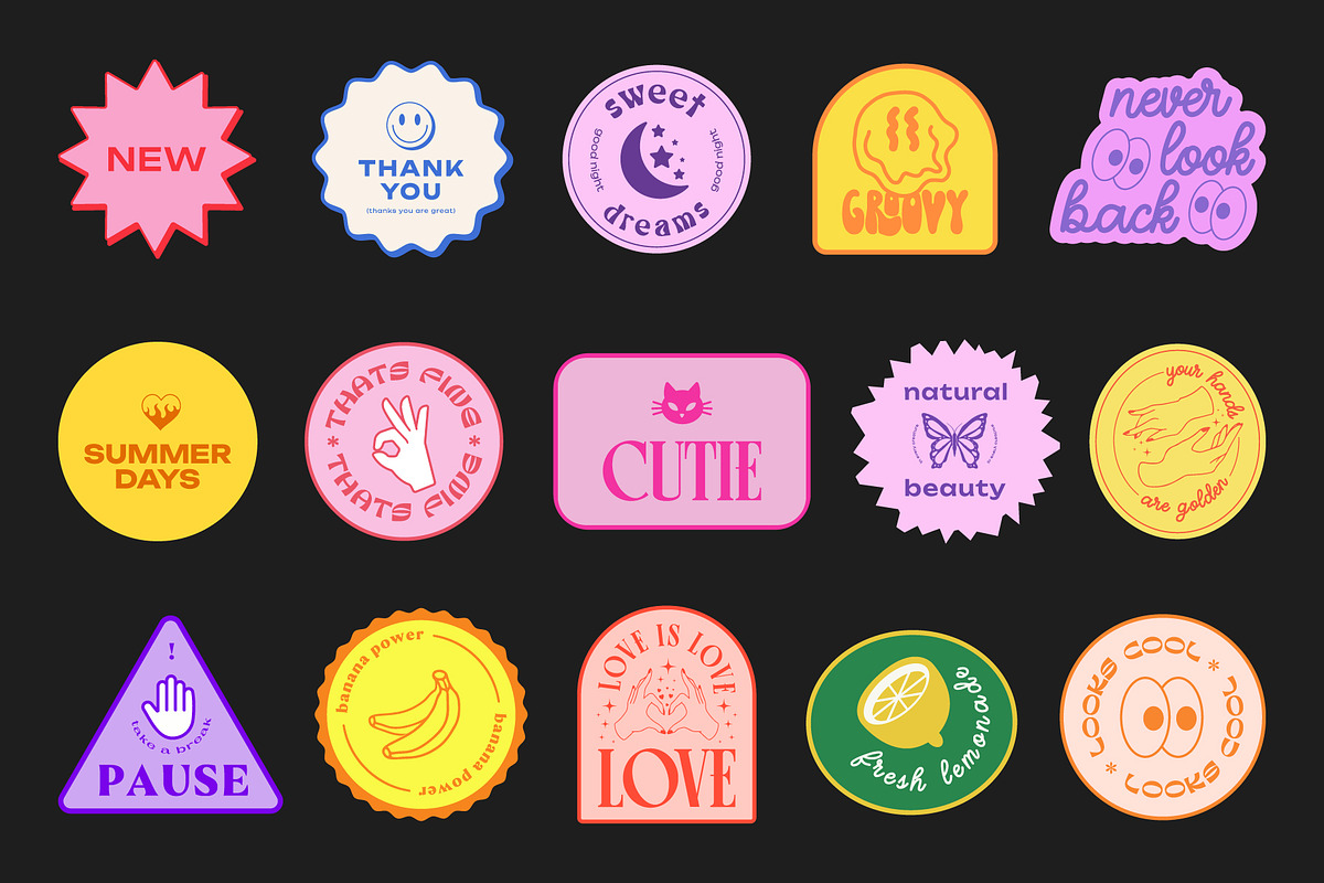 COOL Y2K STICKERS VECTOR SET, a Decorative Illustration by craftlove (Photo 6 of 12)