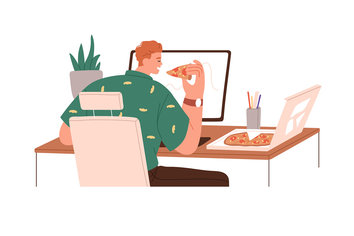 People eat food at table at work set, a Food Illustration by Good Studio (Photo 3 of 7)