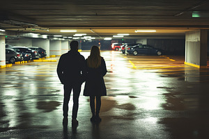 Couple explores underground airport, a Photo by Pavel_design