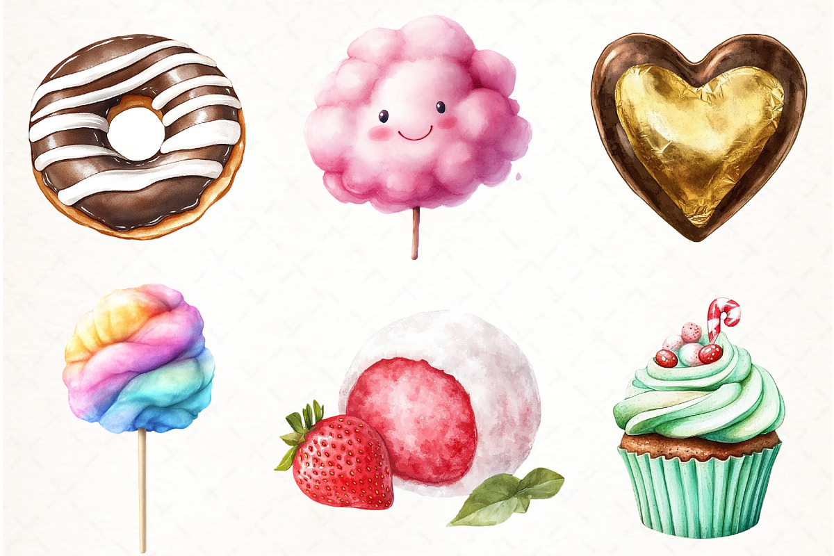 Watercolor Cute Sweets Clipart, an Illustration by Watercolor design (Photo 3 of 4)