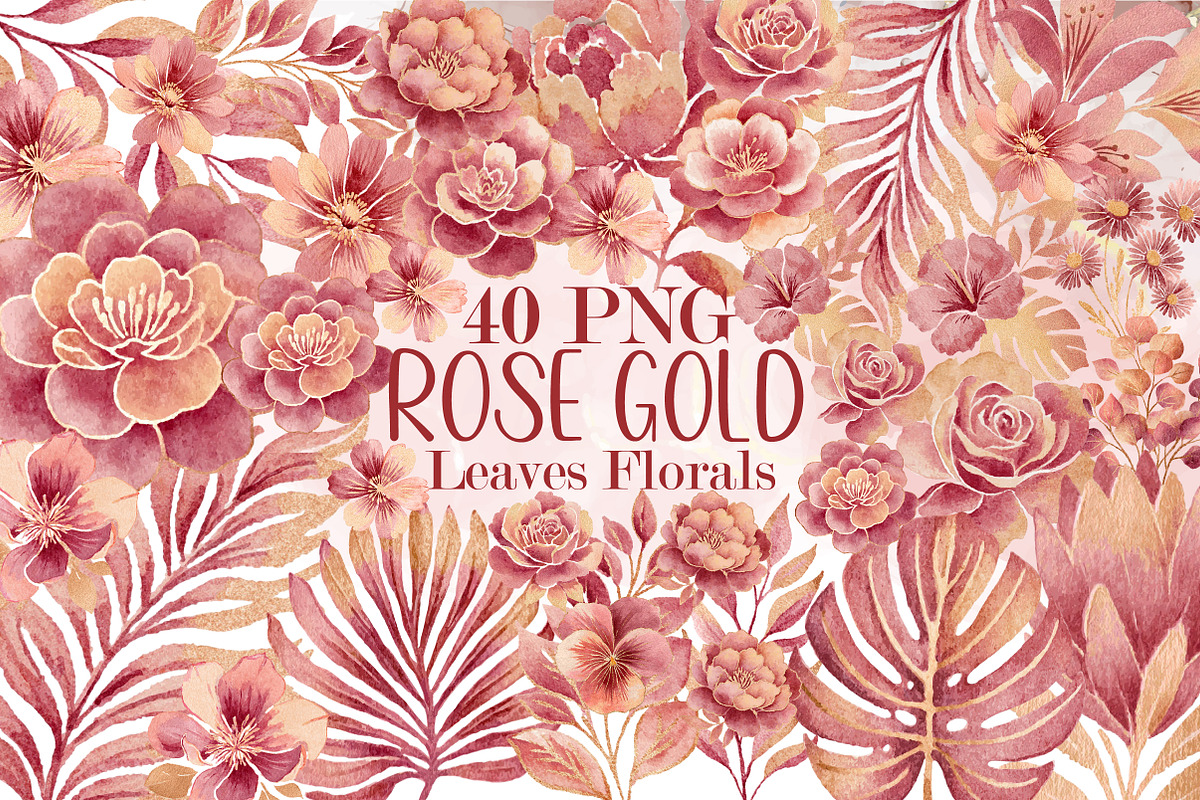 Rose Gold Leaves Flowers Foil Elemen, an Illustration by Sublimation Artist (Photo 1 of 7)