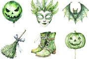 Green & White Halloween Clipart, an Illustration by CraftArtStudio (Thumbnail 2 of 6)