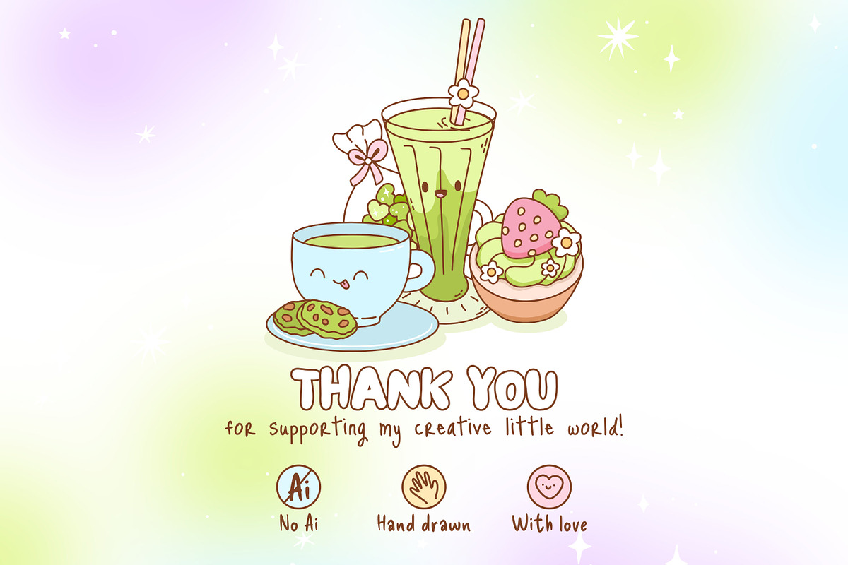 Matcha Girlies Clipart Bundle, a Food Illustration by Huxmay (Photo 7 of 7)