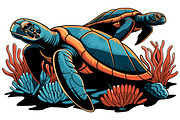 Coral Reef with Sea Turtles Vector, an Animal Illustration by Ghagra (Thumbnail 2 of 3)