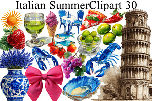 Italian Summer Clipart, an Illustration by DreamArtGraphic